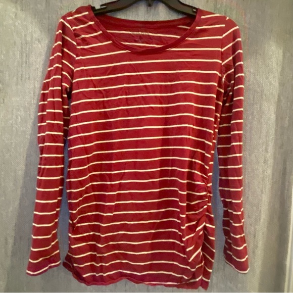 Maternity long sleeve by Bumpstart - Burgundy/white stripe shirt.  Size:Medium - Picture 1 of 3